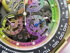 Daytona PVD Carbon Bezel YG GETF Best Blacken Skeleton Color Dial on Pink Rubber Strap SA4130