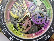 Daytona PVD Carbon Bezel YG GETF Best Blacken Skeleton Color Dial on Pink Rubber Strap SA4130