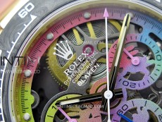 Daytona PVD Carbon Bezel YG GETF Best Blacken Skeleton Color Dial on Pink Rubber Strap SA4130