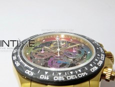 Daytona PVD Carbon Bezel YG GETF Best Blacken Skeleton Color Dial on Pink Rubber Strap SA4130