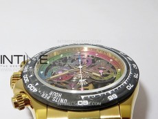Daytona PVD Carbon Bezel YG GETF Best Blacken Skeleton Color Dial on Pink Rubber Strap SA4130