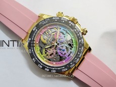 Daytona PVD Carbon Bezel YG GETF Best Blacken Skeleton Color Dial on Pink Rubber Strap SA4130