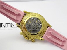 Daytona PVD Carbon Bezel YG GETF Best Blacken Skeleton Color Dial on Pink Rubber Strap SA4130