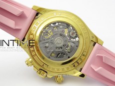 Daytona PVD Carbon Bezel YG GETF Best Blacken Skeleton Color Dial on Pink Rubber Strap SA4130