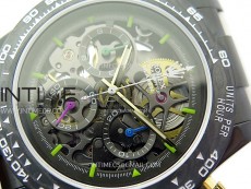Daytona PVD Ceramic Bezel GETF Best Blacken Skeleton Blue Dial on Blue Rubber Strap SA4130