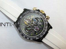 Daytona PVD Ceramic Bezel GETF Best Blacken Skeleton Blue Dial on Blue Rubber Strap SA4130