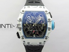 RM035-03 White Carbon/Blue Crown Z Factory Skeleton Dial on Black Rubber Strap Asian Skeleton movement