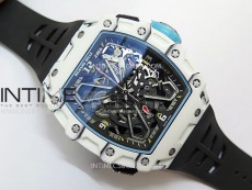 RM035-03 White Carbon/Blue Crown Z Factory Skeleton Dial on Black Rubber Strap Asian Skeleton movement