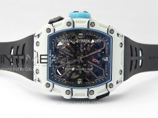 RM035-03 White Carbon/Blue Crown Z Factory Skeleton Dial on Black Rubber Strap Asian Skeleton movement