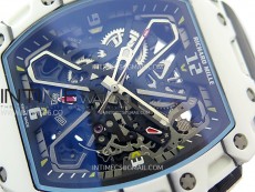 RM035-03 White Carbon/Blue Crown Z Factory Skeleton Dial on Black Rubber Strap Asian Skeleton movement