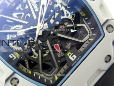 RM035-03 White Carbon/Blue Crown Z Factory Skeleton Dial on Black Rubber Strap Asian Skeleton movement