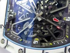 RM035-03 White Carbon/Blue Crown Z Factory Skeleton Dial on Black Rubber Strap Asian Skeleton movement