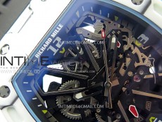 RM035-03 White Carbon/Blue Crown Z Factory Skeleton Dial on Black Rubber Strap Asian Skeleton movement