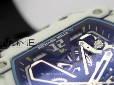 RM035-03 White Carbon/Blue Crown Z Factory Skeleton Dial on Black Rubber Strap Asian Skeleton movement