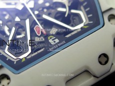 RM035-03 White Carbon/Blue Crown Z Factory Skeleton Dial on Black Rubber Strap Asian Skeleton movement