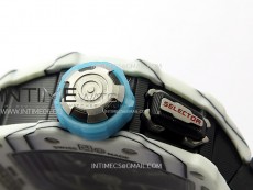 RM035-03 White Carbon/Blue Crown Z Factory Skeleton Dial on Black Rubber Strap Asian Skeleton movement
