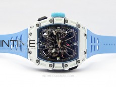 RM035-03 White Carbon/Blue Crown Z Factory Skeleton Dial on Blue Rubber Strap Asian Skeleton movement