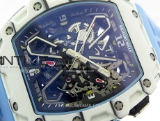 RM035-03 White Carbon/Blue Crown Z Factory Skeleton Dial on Blue Rubber Strap Asian Skeleton movement