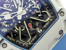 RM035-03 White Carbon/Blue Crown Z Factory Skeleton Dial on Blue Rubber Strap Asian Skeleton movement