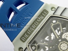 RM035-03 White Carbon/Blue Crown Z Factory Skeleton Dial on Blue Rubber Strap Asian Skeleton movement