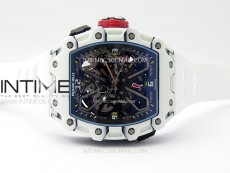 RM035-03 White Carbon/Red Crown Z Factory Skeleton Dial on White Rubber Strap Asian Skeleton movement