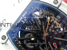 RM035-03 White Carbon/Red Crown Z Factory Skeleton Dial on White Rubber Strap Asian Skeleton movement