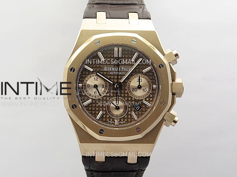 Royal Oak Chrono 26331ST RG IPF 1:1 Best Edition Brown Dial rose gold subdial on Brown Leather Strap A7750