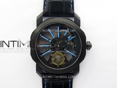 Octo 102910 PVD AXF Best Edition Blue Skeleton Dial on Black Leather Strap Asian BVL206 Tourbillon Movement