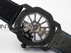 Octo 102910 PVD AXF Best Edition Blue Skeleton Dial on Black Leather Strap Asian BVL206 Tourbillon Movement