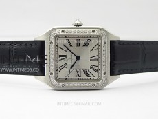 Santos Dumont 43.5mm SS/Diamonds Bezel F1F Best Edition Silver Dial on Black Leather Strap Quartz