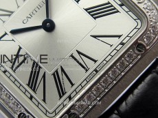 Santos Dumont 43.5mm SS/Diamonds Bezel F1F Best Edition Silver Dial on Black Leather Strap Quartz