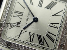 Santos Dumont 43.5mm SS/Diamonds Bezel F1F Best Edition Silver Dial on Black Leather Strap Quartz