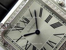 Santos Dumont 43.5mm SS/Diamonds Bezel F1F Best Edition Silver Dial on Black Leather Strap Quartz