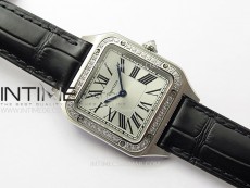 Santos Dumont 38mm SS/Diamonds Bezel F1F Best Edition Silver Dial on Black Leather Strap Quartz