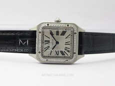 Santos Dumont 38mm SS/Diamonds Bezel F1F Best Edition Silver Dial on Black Leather Strap Quartz