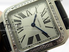 Santos Dumont 38mm SS/Diamonds Bezel F1F Best Edition Silver Dial on Black Leather Strap Quartz