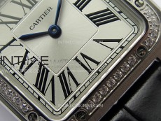 Santos Dumont 38mm SS/Diamonds Bezel F1F Best Edition Silver Dial on Black Leather Strap Quartz