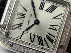 Santos Dumont 38mm SS/Diamonds Bezel F1F Best Edition Silver Dial on Black Leather Strap Quartz
