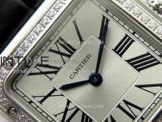 Santos Dumont 38mm SS/Diamonds Bezel F1F Best Edition Silver Dial on Black Leather Strap Quartz