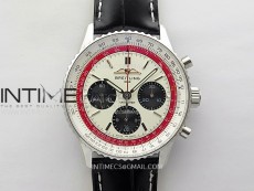 Navitimer B01 43mm SS BLSF 1:1 Best Edition White Dial Black Subdials On Black Leather Strap A7750