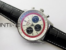 Navitimer B01 43mm SS BLSF 1:1 Best Edition White Dial Black Subdials On Black Leather Strap A7750