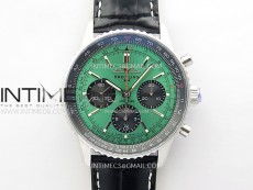 Navitimer B01 43mm SS BLSF 1:1 Best Edition Green Dial Black Subdials On Black Leather Strap A7750