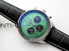 Navitimer B01 43mm SS BLSF 1:1 Best Edition Green Dial Black Subdials On Black Leather Strap A7750