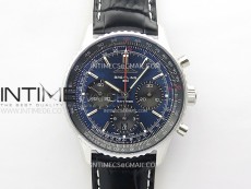 Navitimer B01 43mm SS BLSF 1:1 Best Edition Blue Dial Green Subdials On Black Leather Strap A7750