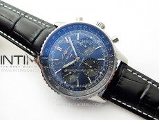 Navitimer B01 43mm SS BLSF 1:1 Best Edition Blue Dial Green Subdials On Black Leather Strap A7750