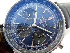 Navitimer B01 43mm SS BLSF 1:1 Best Edition Blue Dial Green Subdials On Black Leather Strap A7750