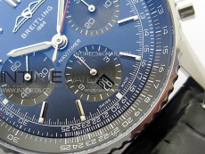 Navitimer B01 43mm SS BLSF 1:1 Best Edition Blue Dial Green Subdials On Black Leather Strap A7750