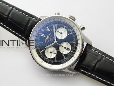 Navitimer B01 43mm SS BLSF 1:1 Best Edition Black Dial Silver Subdials On Black Leather Strap A7750