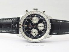 Navitimer B01 43mm SS BLSF 1:1 Best Edition Black Dial Silver Subdials On Black Leather Strap A7750
