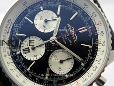 Navitimer B01 43mm SS BLSF 1:1 Best Edition Black Dial Silver Subdials On Black Leather Strap A7750